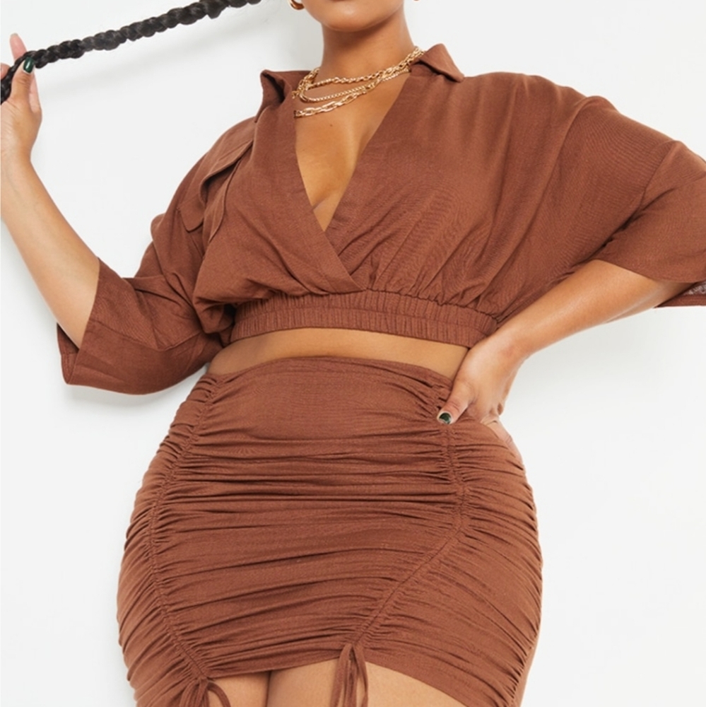 Plus Chocolate Brown Skirt Set